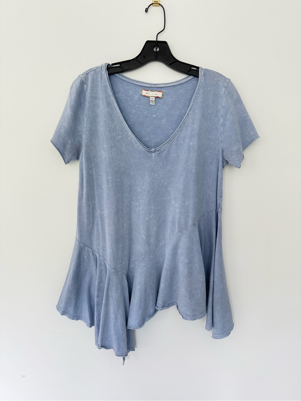 Anthropologie Eri + Ali Washed Light Blue V-Neck Peplum Short Sleeve Top XS